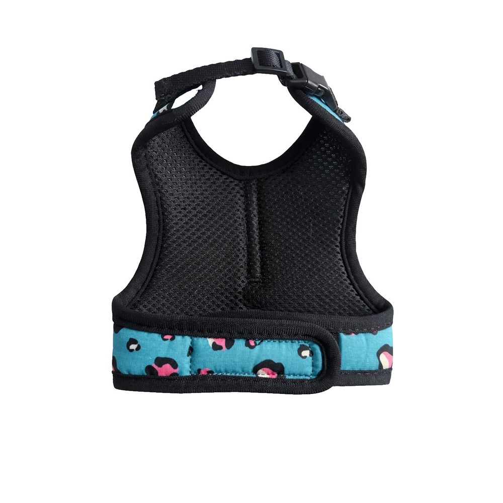XXS Adjustable Cat Harness Teal Leopard Soft Mesh Kitten Walking Vest - Picture 3 of 12
